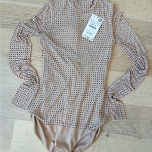 Zara Taupe Studded Long Sleeve Bodysuit